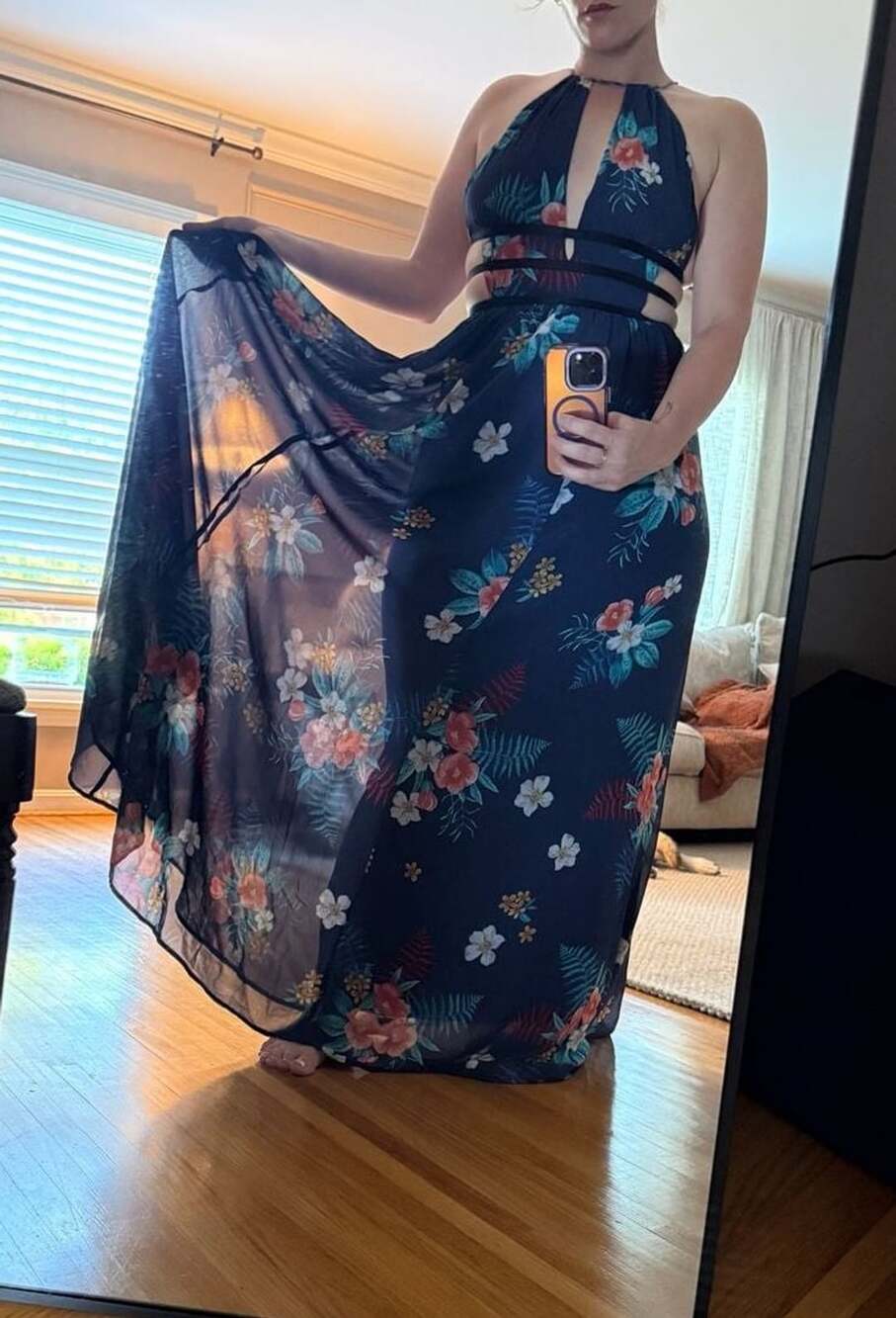 Express Floral Print Halter Maxi Dress